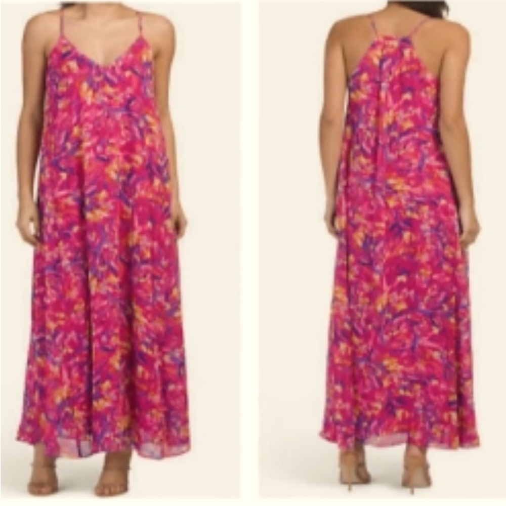 Nicole Miller Pink Summer Halter Maxi Slip Dress